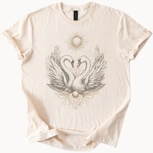 Ornate Swan Heart Graphic Tee Engraving Style Natural